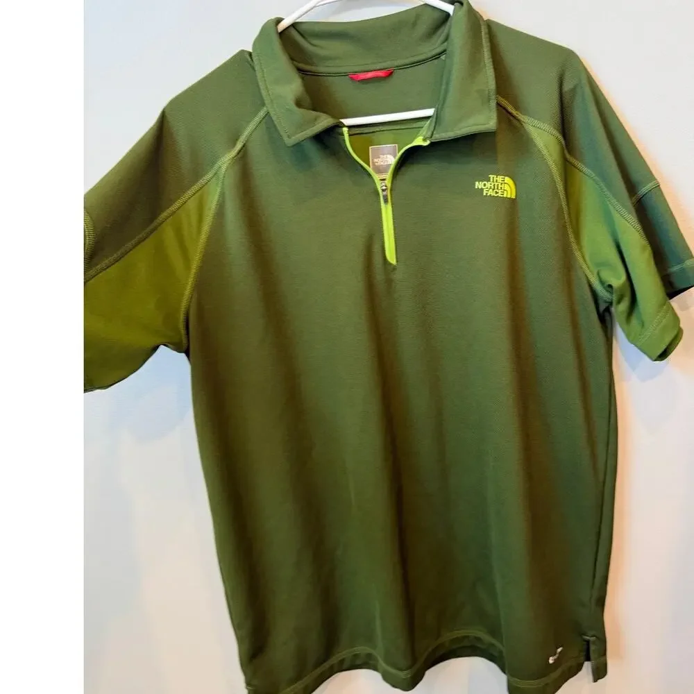 The North Face Short Sleeve Quarter Zip Polo Shirt Olive Green Men's Size Large